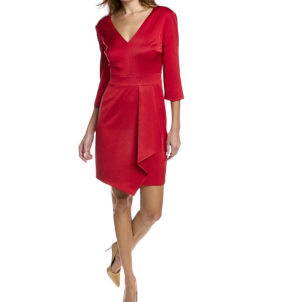 Trina Turk Ruby Red Shimmer 3 Quarter Sleeve Lined Zip Back Moment Dress Size 12 - Picture 5 of 12